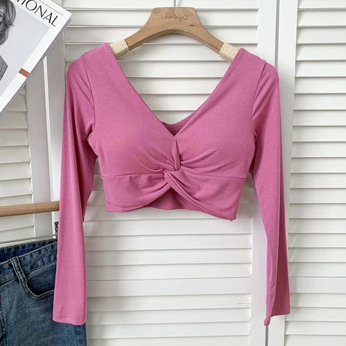 t shirt woman crop tops long sleeve kawaii T shirts built in bra women sexy top harajuku korean fashion