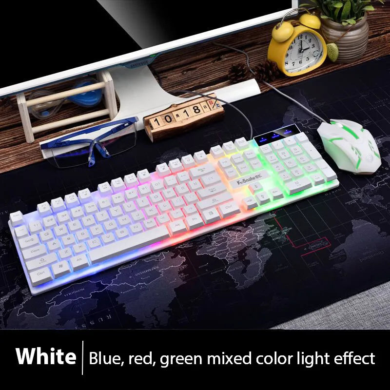 White Color Ergonomic Backlit Gaming Keyboard And Mouse Combo