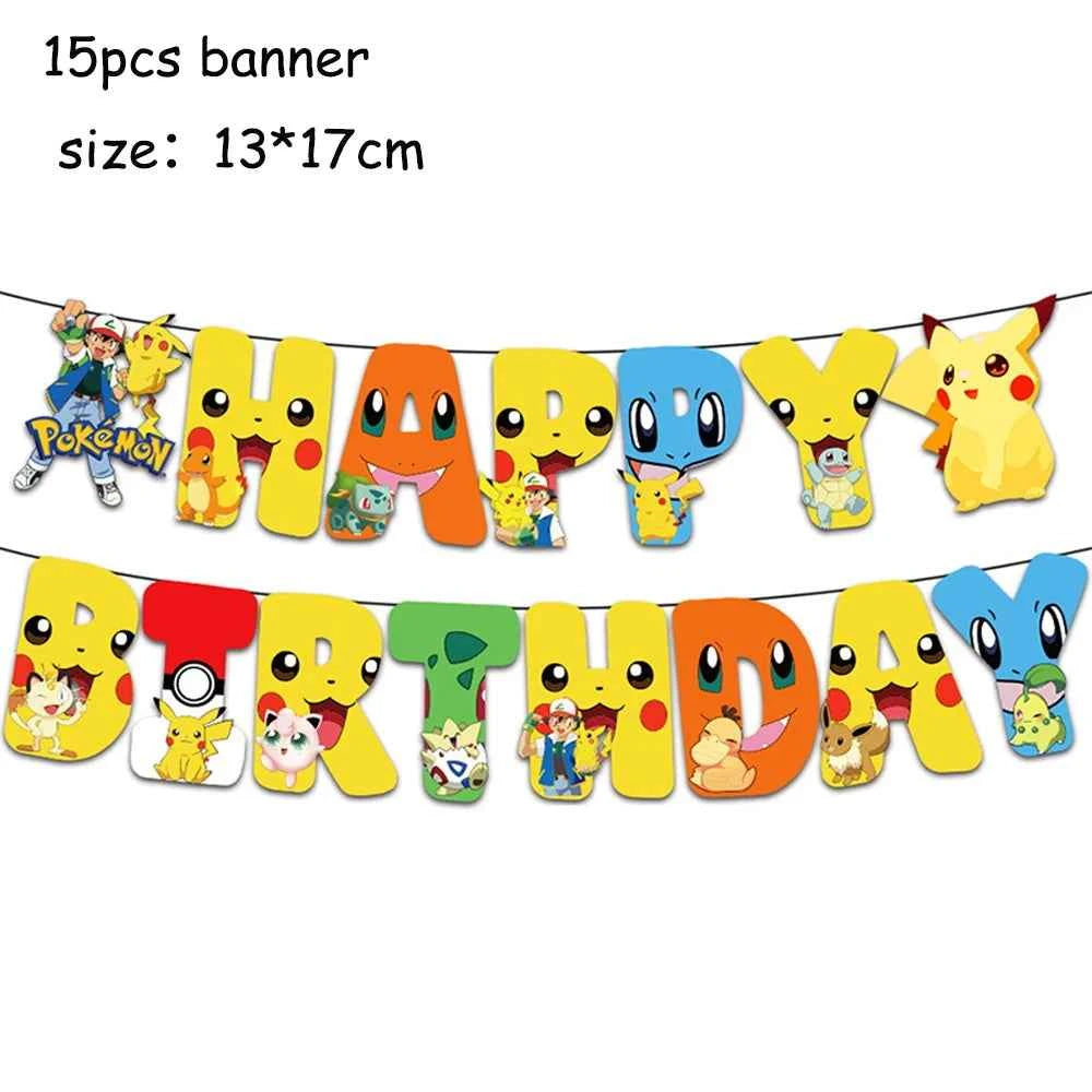 Pokemons Party Birthday Decoration Happy Pikachu Theme Tableware Cups Plates Balloons Banner Supplies Kids Favors Baby Shower