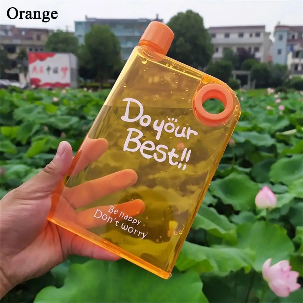 380ml Transparent Flat Water Bottle Plastic Travel Bicycle Drinking Juice Cup Reusable Portable Bottle BPA-free Sports Kettle