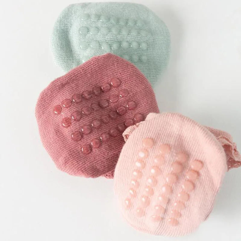 4Pair/lot new baby children's non-slip autumn winter cotton socks solid color baby foot socks
