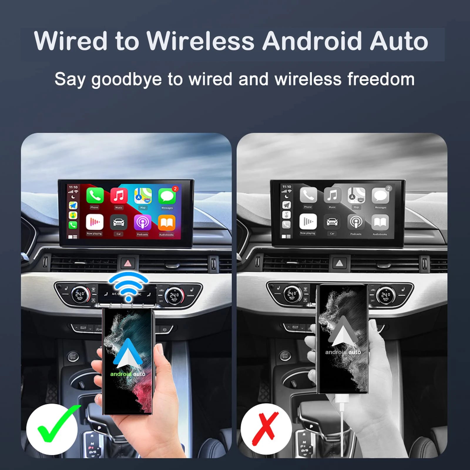 Wireless Android Auto Adapter for Wired Android Auto Car & Android Phones, Android Auto Dongle Convert Factory Wired to Wireless