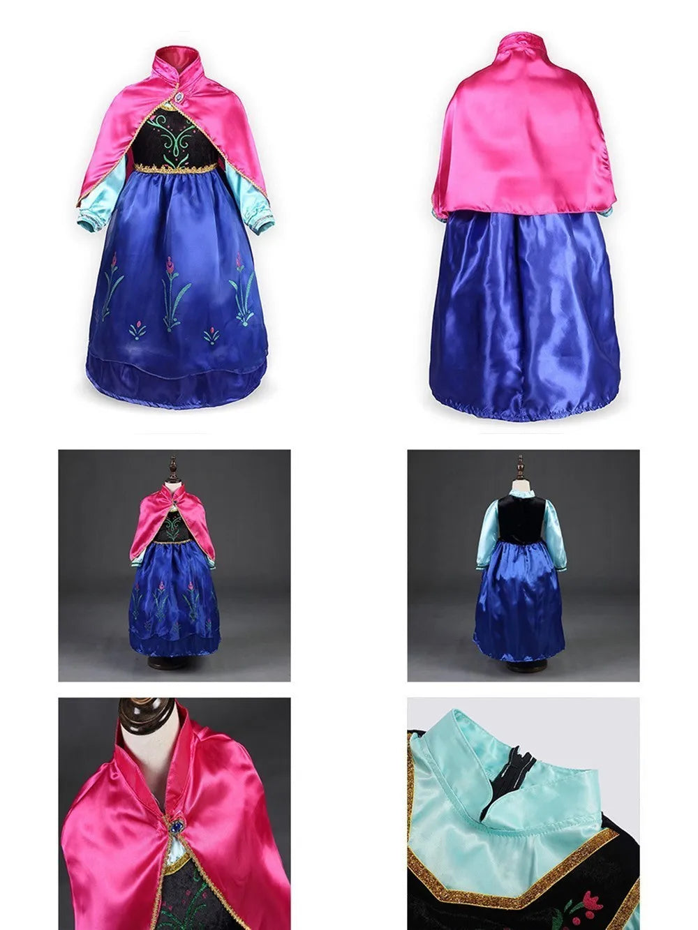 Girl Princess Cinderella Dress Elsa Anna Mermaid Jasmine Belle Snow White Costume Girls Birthday Party Halloween Dress 2-10 Year