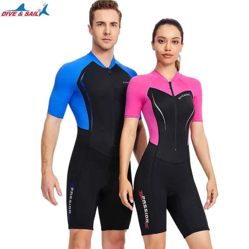 Men Women New Couple Diving Suit One-piece Sunscreen Swimsuit Short-sleeved Shorts 1.5mm Snorkeling Surfing Warm Shorty Wetsuit