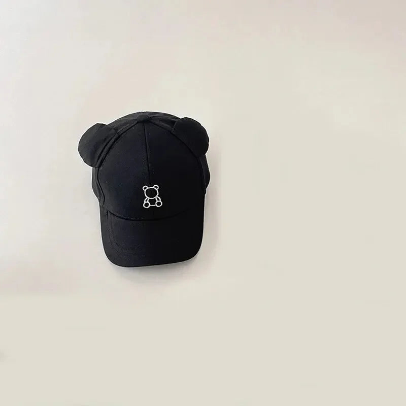Cartoon Bear Baby Baseball Cap Cute Solid Color Toddler Sun Hat with Ears Summer Adjustable Kids Boy Girl Peaked Cap