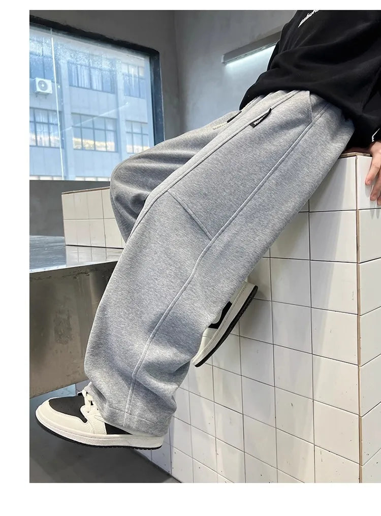 2026 New Spring Casual Kids Pants Black Elastic Waist Straight Leg Sweatpants for Boys Loose Pocket Children Trousers