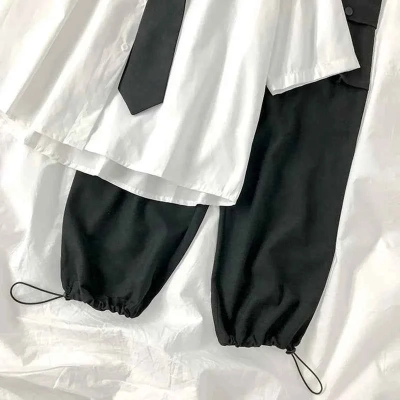 E-BAIHU 2025 White Shirt Women Blusas Short Sleeve Lapel Blouse with Tie Japanese Fashion Student Summer Daily College Style Top