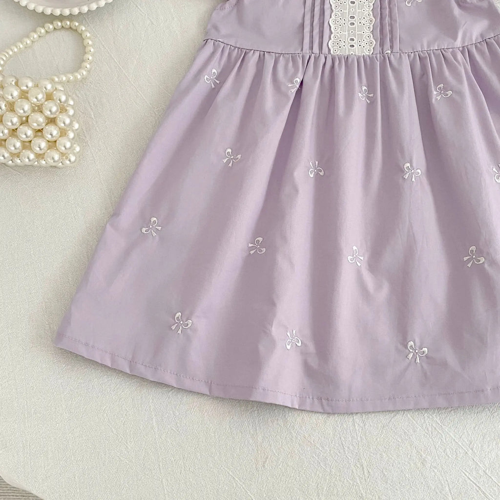 2026 New Summer Sister Clothing 2-6Yrs Kids Princess Flutter Sleeved Dresses Cotton Embroidery Baby Birthday Party Dress