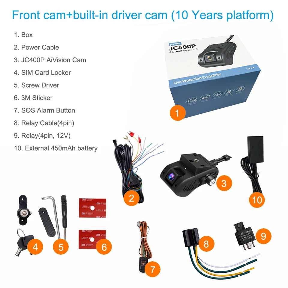Jimi JC400P 4G Car Camera With Live Stream1080P Dual Cameras GPS Tracking Wifi Hotspot Multiple Alarms DVR Dash Cam Free APP Web
