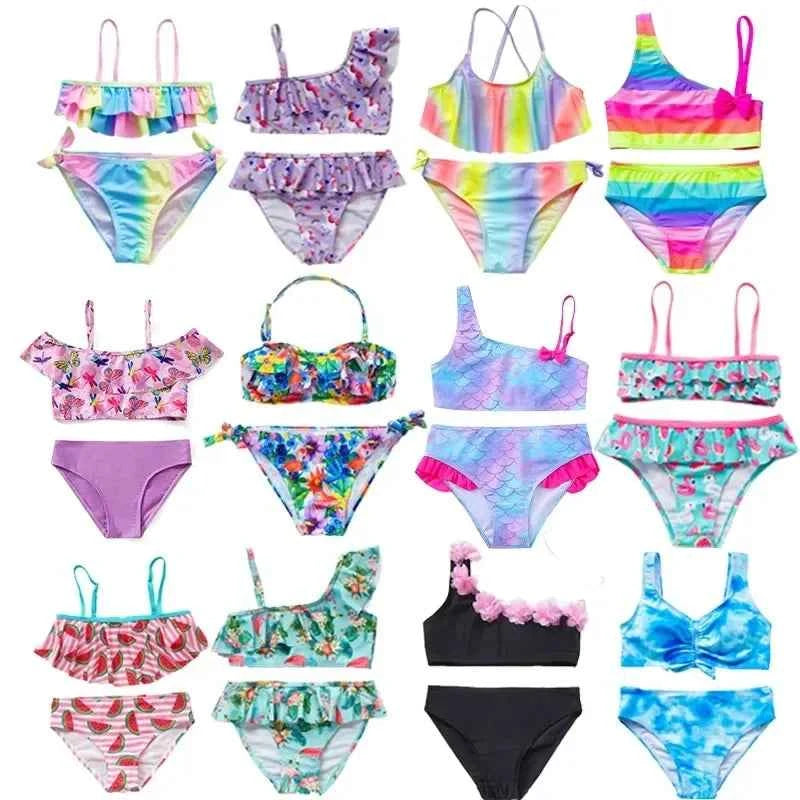 2-10Y New Fashion Kid Rainbow Design Bikini Set Lovely Two Pieces Child Swimwear Cute Girl Flouncing Swimsuit Summer Beachwear