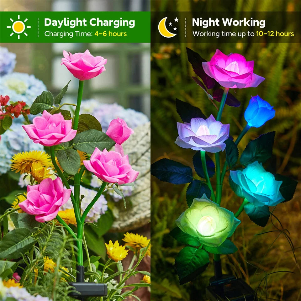 Solar Garden Lights Outdoor Decor Solar Lights with Rose Flowers Light, Solar Powered Lawn Lights for Garden Landscaping lights