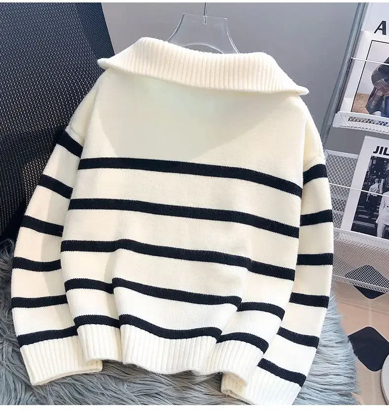 Sweater pullover women Spring and Autumn underwear 2023 New zipper stripe underlay short style popular premium sweater female