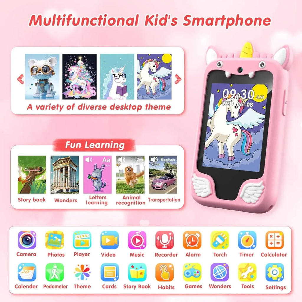 Kids Smart Phone Camera Toys Touchscreen Unicorn Baby Mobile MP3 Player Digital Camera Educational Toys for Girls Boys Age 3-8