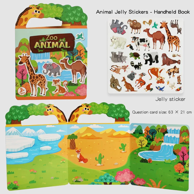 Kids' DIY Creative Jelly Sticker Book Reusable Portable Quiet Busy Paste Sticker Toy for Children