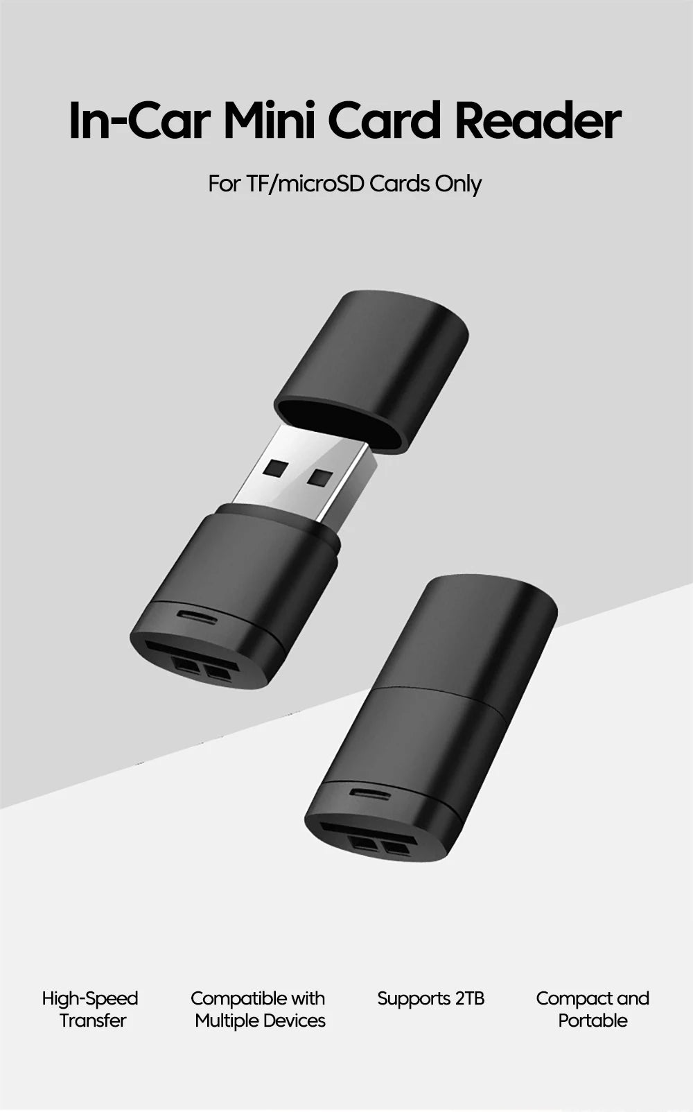USB2.0 Mini Micro SD Card High Speed Memory Card Reader With TF Card Slot Max Compatible 2TB Portable Memory Card Reader Adapter