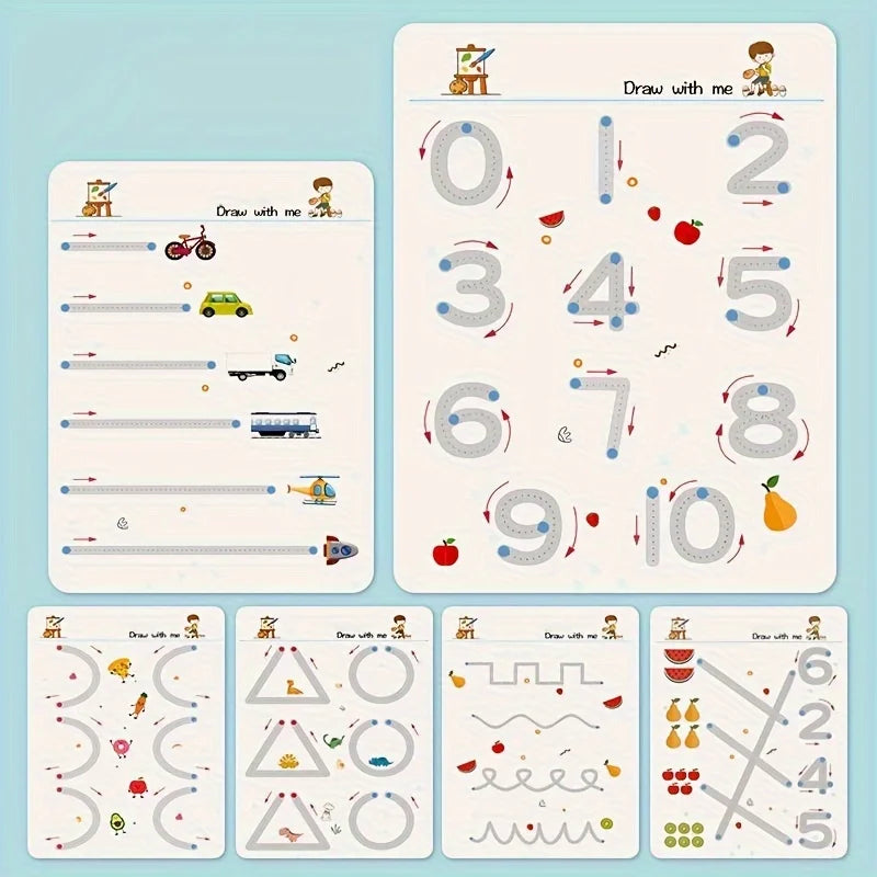 Reusable magic tracking workbook, suitable for children, drawing and control training, thick lines, educational diary, notebook