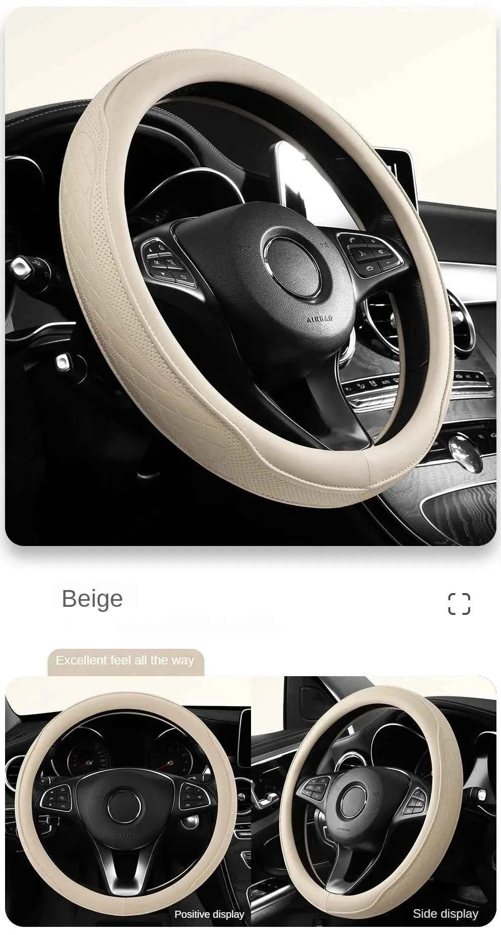 Embossed PU Leather Patchwork Car Steering Wheel Cover, Non-slip, Breathable, Universal 15 Inch (Approx. 38cm)