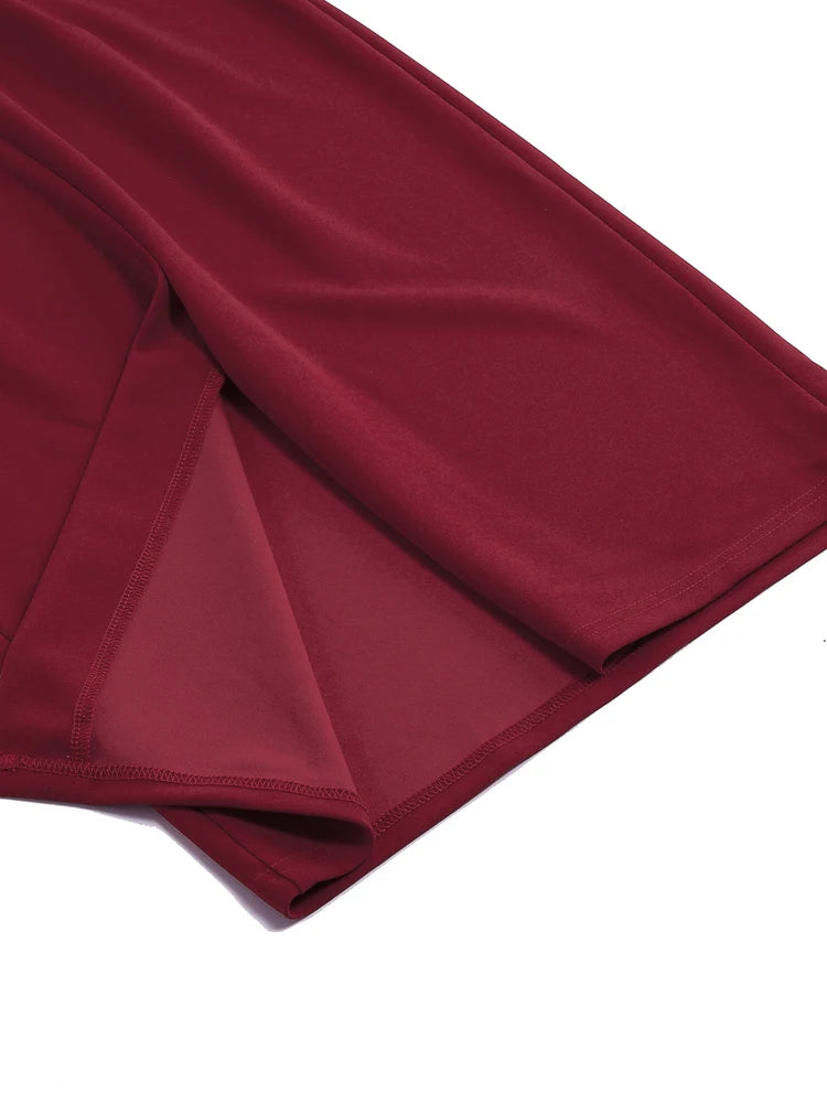 Tonval Sweetheart Neck Sleeveless Office Midi Pencil Dresses for Women 2023 Vintage Red Solid Elegant Slim Bodycon Dress