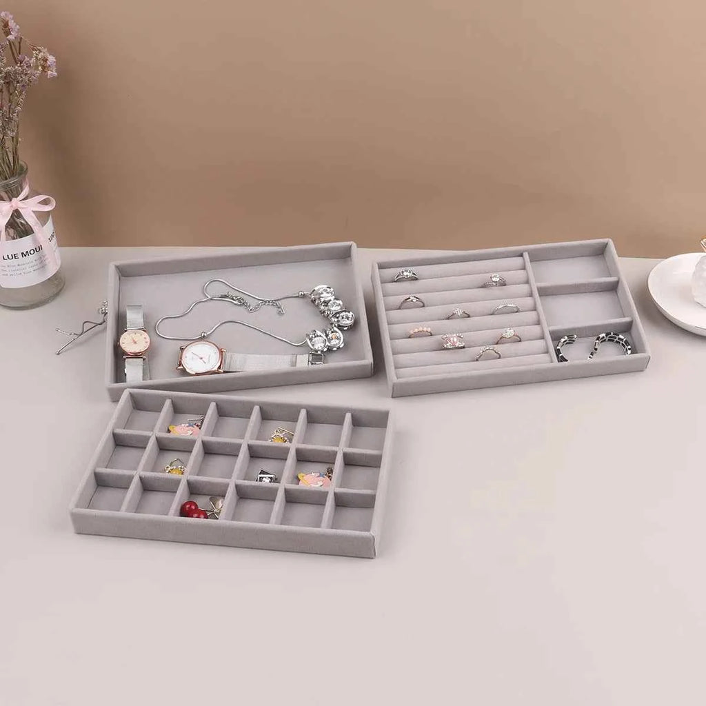 Velvet Jewelry Display Stackable Exquisite Jewellery Holder Portable Ring Earrings Necklace Organizer Box organizator de boys