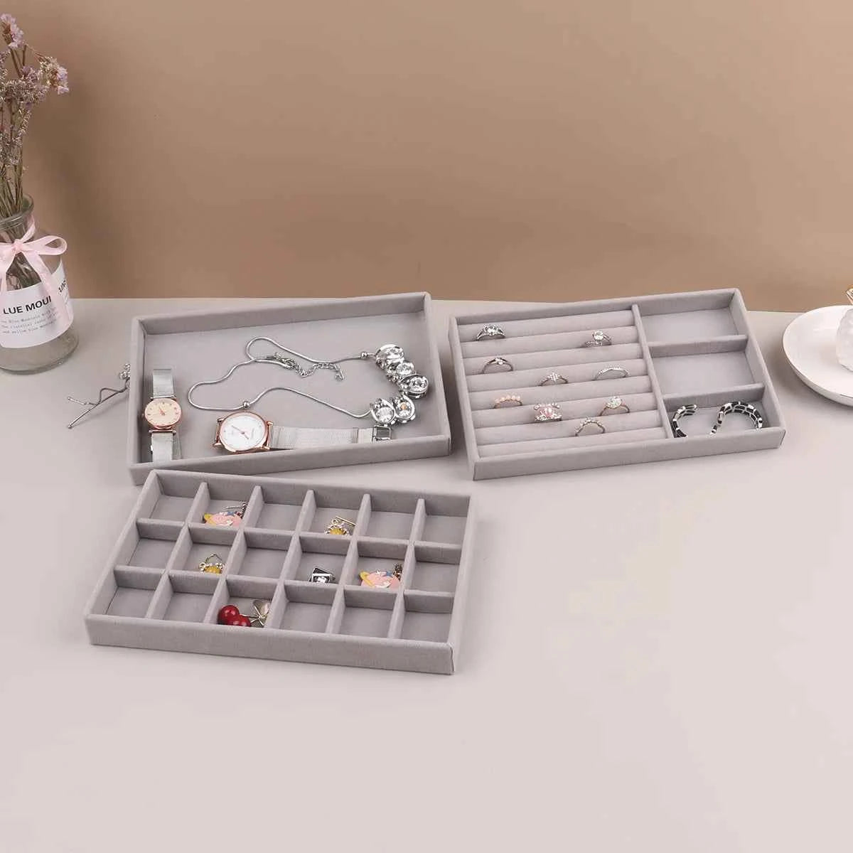 Velvet Jewelry Display Stackable Exquisite Jewellery Holder Portable Ring Earrings Necklace Organizer Box organizator de boys