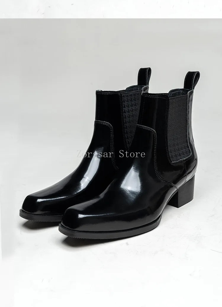Autumn Winter New Mens 5 CM High Heels Warm Genuine Leather Ankle Boots Shoes Men Business Dress Work Boots Black Wedding Shoes
