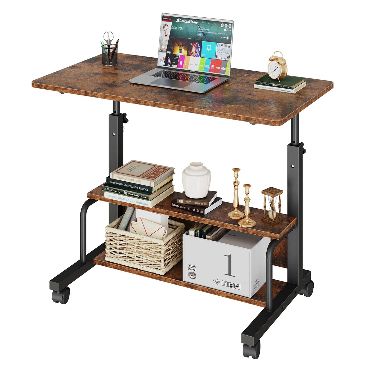 Chocolate Color Adjustable Mobile Standing Desk for Treadmill Work