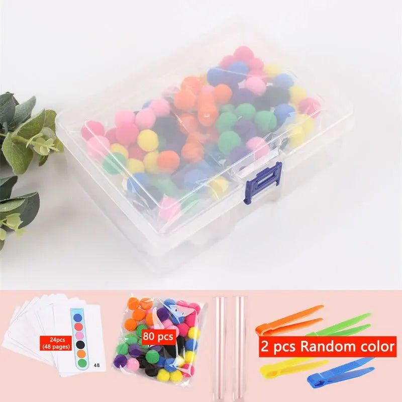 Color Sorting Toy Rainbow Plush Ball Matching Set Preschool Math Counting Kids Educational Stacking Matching Games
