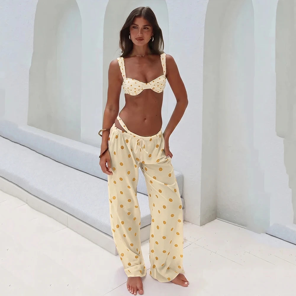 Dot 3 Pieces Bikini 2026 Sexy Women Swimsuit Swimwear Female Dress Cover Up Bikini Set Beachwear Bathing Suit Swimming Suit