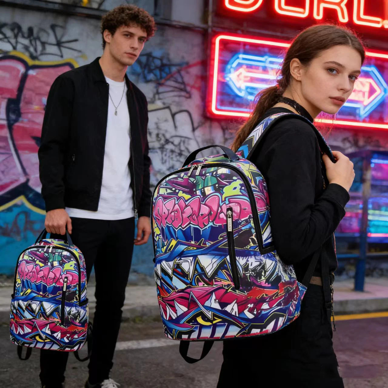A Hip-Hop Street-Style Backpack with Spray-Painted Ground Motifs for Men, a New Trendy Lightweight Printed Backpack with a Checkered Pattern, Also a Fashionable Outdoor Commuter Bag, Large-Capacity Travel Bag, Multifunctional