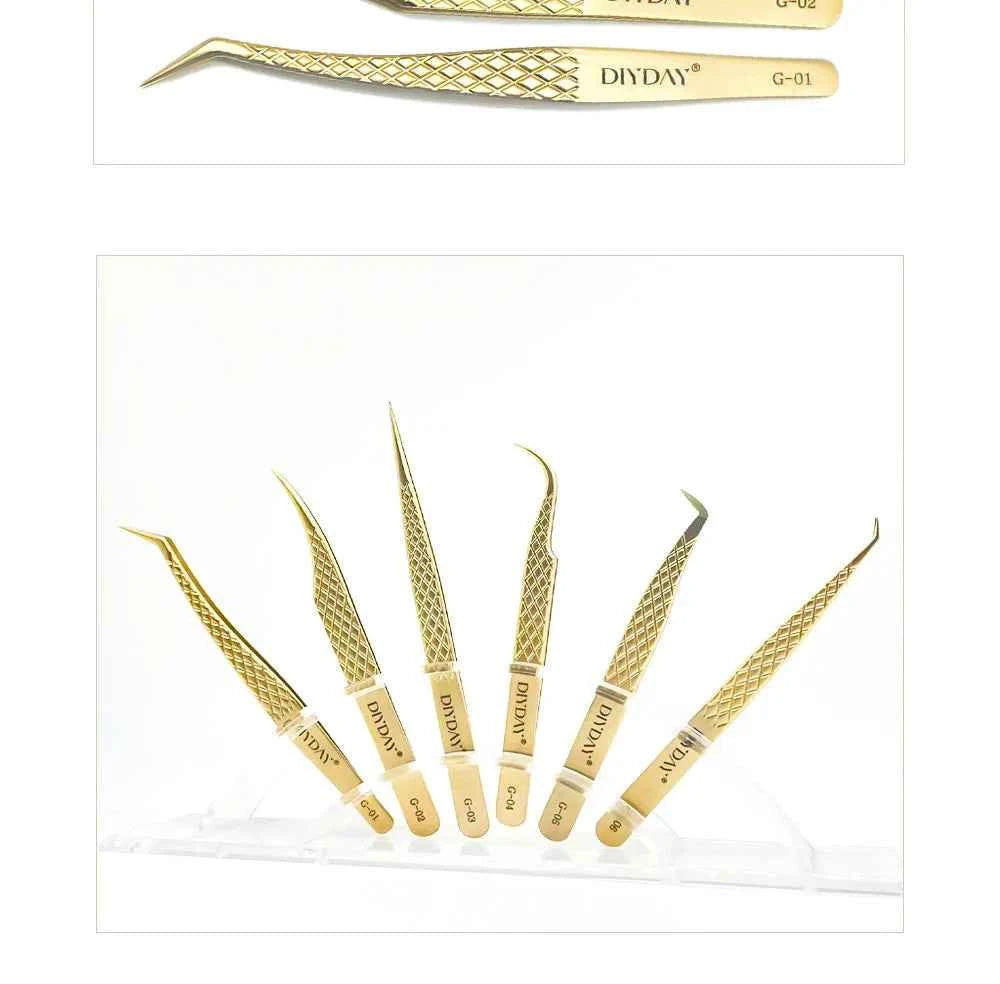 DIYDAY Anti-slip Eyelash Extension Tweezers Stainless Steel Fiber Tip Lashe Tweezer Precision Makeup Tool for Professional Use