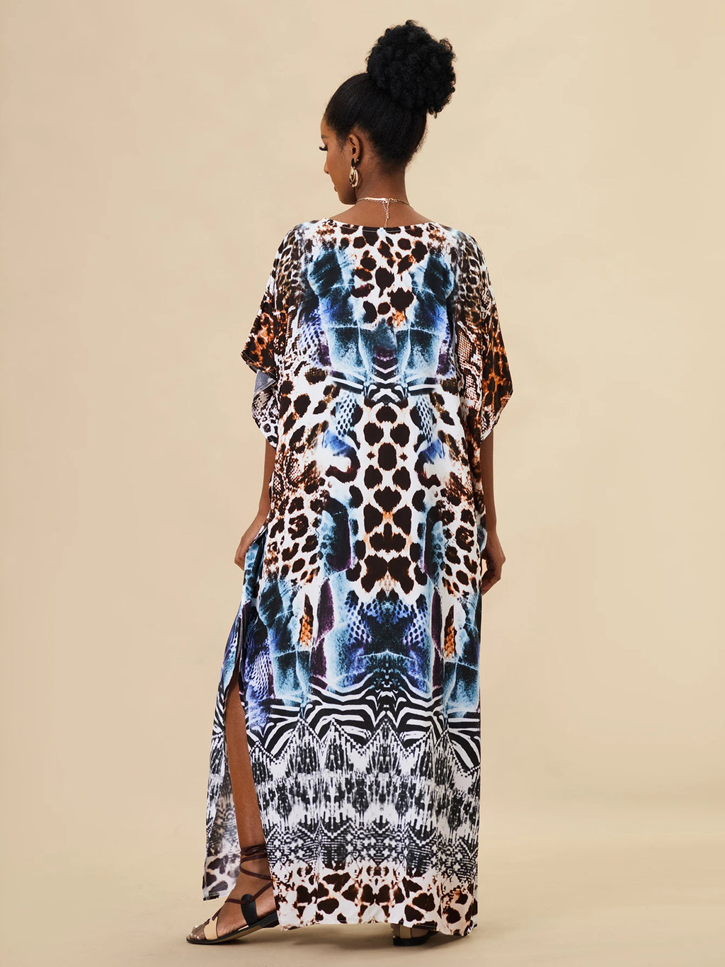 EDOLYNSA 2023 Bohemian Printed Loose Kaftan Casual Summer Vacation Maxi Dress Women Clothing Beach Wear Swim Suit Cover Up Q1469