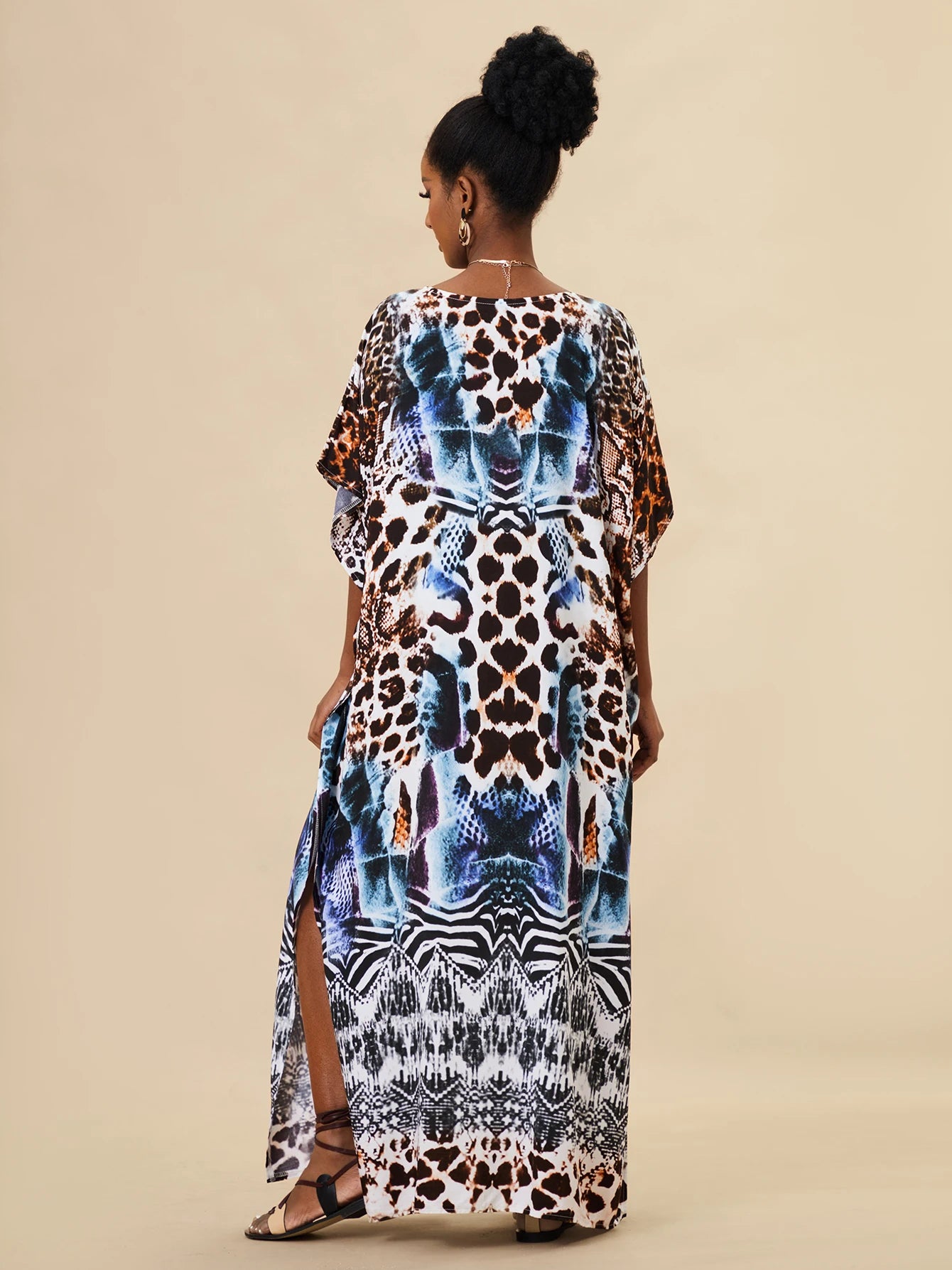 EDOLYNSA 2023 Bohemian Printed Loose Kaftan Casual Summer Vacation Maxi Dress Women Clothing Beach Wear Swim Suit Cover Up Q1469