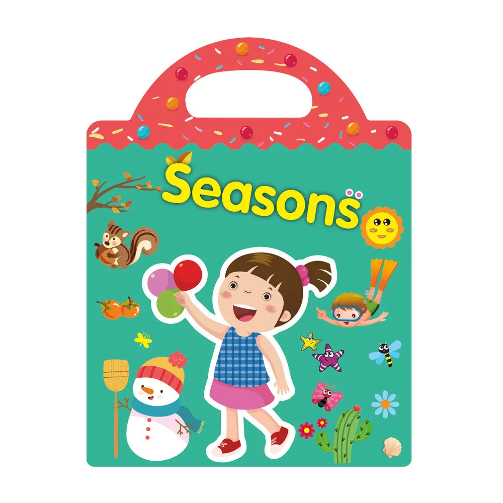 Kids Reusable Sticker Book Multiple Scenarios Cartoon DIY Puzzle Educational Cognition Learning Toys for Child Age 2-4 Gift