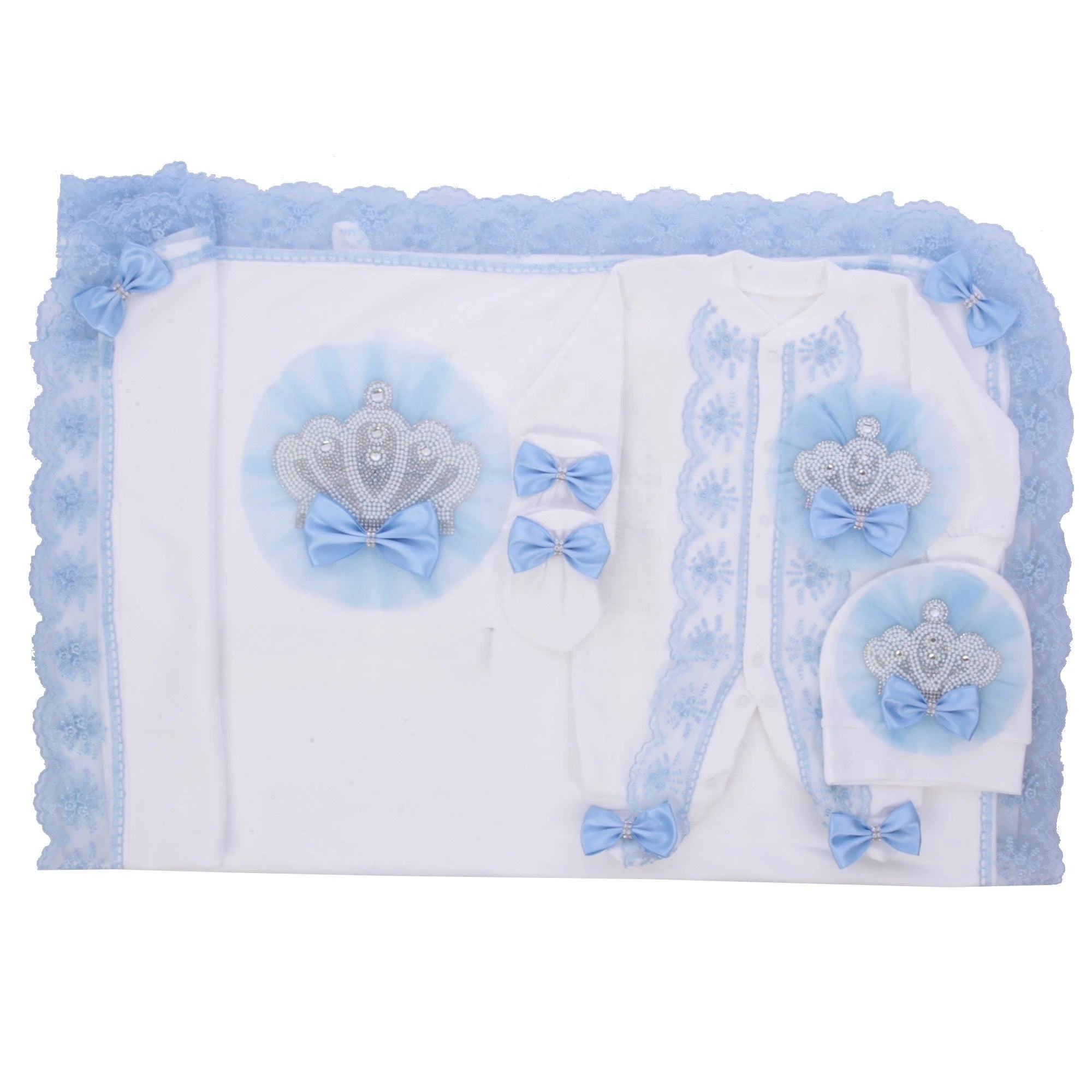 5pcs Newborn Baby Nursery Kids Outfit Clothing Cotton Infant Care Wrapped Baby Products Pants Mittens Receiving Blanket