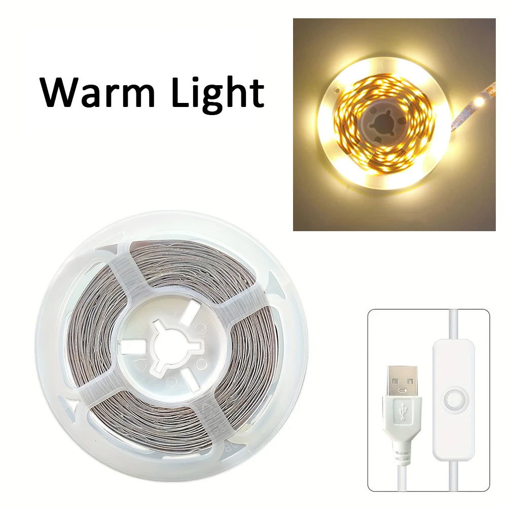 USB Led Strip Lights DC 5V 2835 White / Warm White Led Lights with ON/OFF Switch for Bedroom, Mirror, Cabinet, Wardrobe, TV
