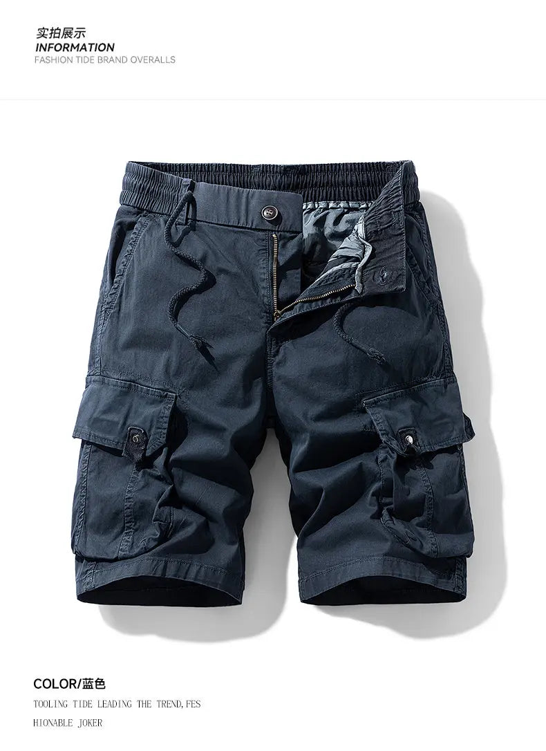 Men's Trendy Shorts - Summer Cotton-blend Breathable Multi-Pocket Outdoor Workwear Cargo Pants, Suitable for Hiking and Jogging