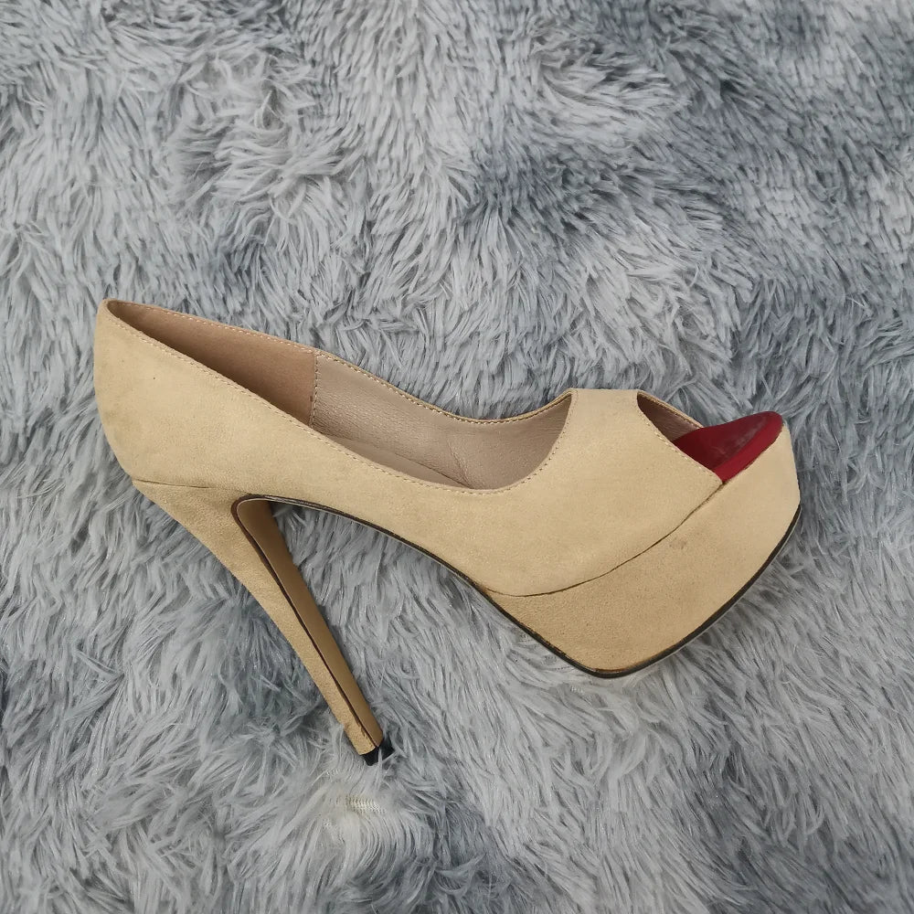 Women Stilettos Sexy High Heels Shoes Peep Toe Velvet Pumps Platform Lady Evening Party Red Wedding Black Office Shoes 817-16VE