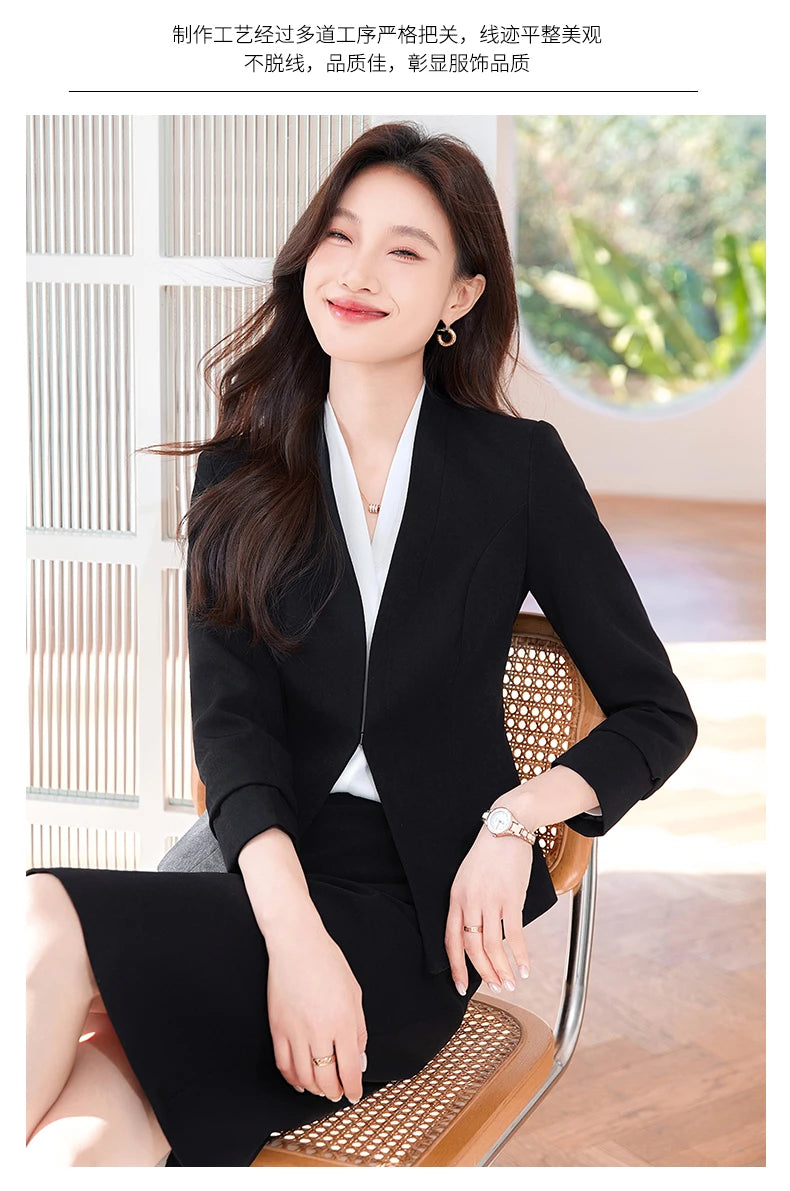 AIyssa Fashionable classic long-sleeved suit set, office business women's clothing, high-quality two-piece suit jacket + skirt.
