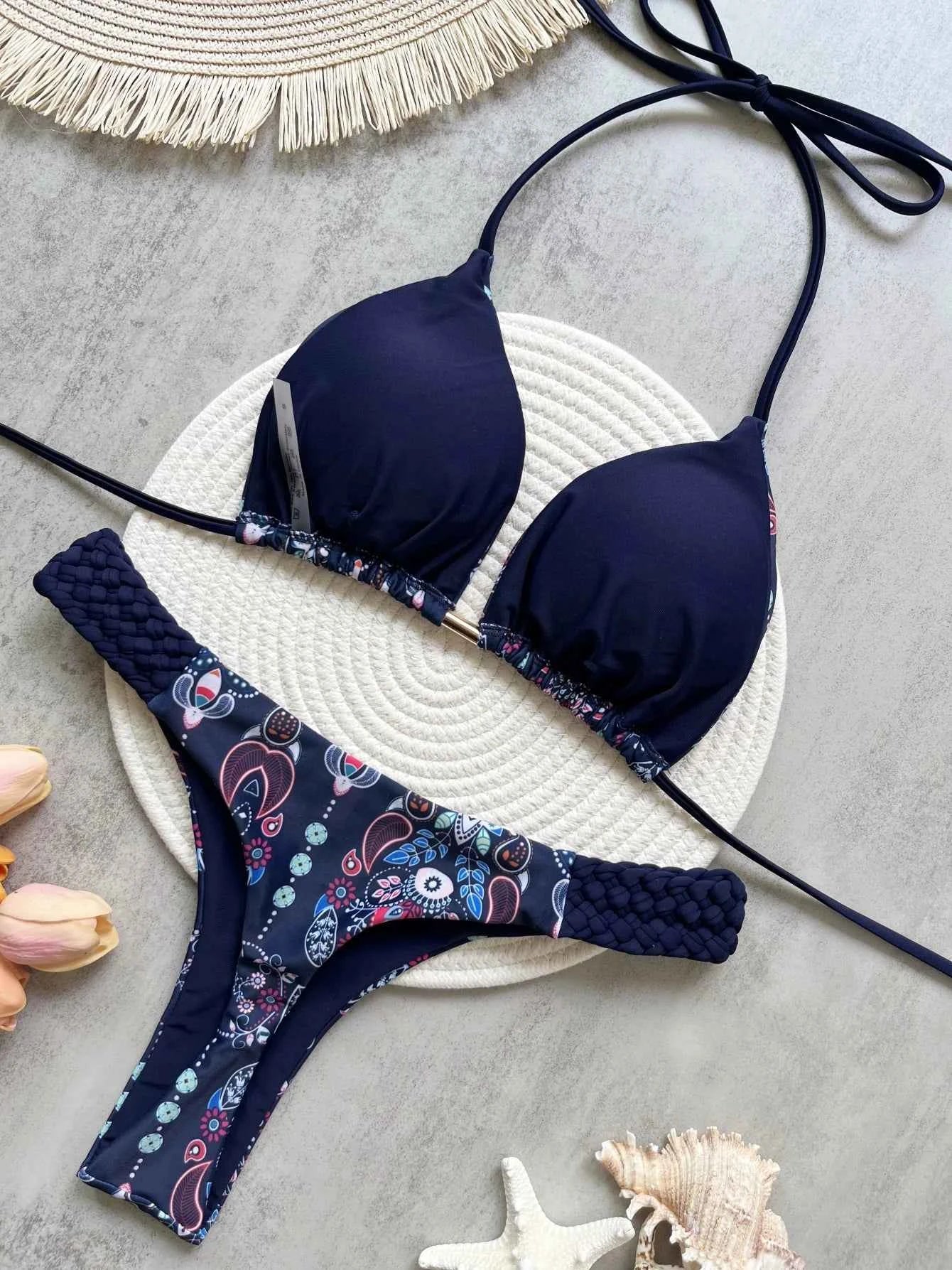 RUOTONSEPT Print Halter Mini Thong High Cut Bikini Female Swimsuit Women Swimwear Two-pieces Bikini set Bather Bathing Suit Swim