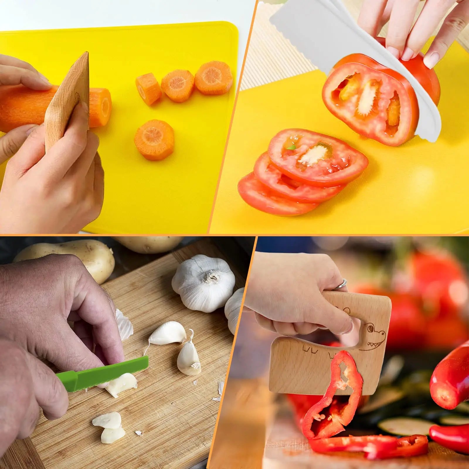 Kids Cooking Set Toys Montessori Kitchen Tools for Toddlers Kids Safety Plastic Knife Set With Cutting Board for Real Cooking