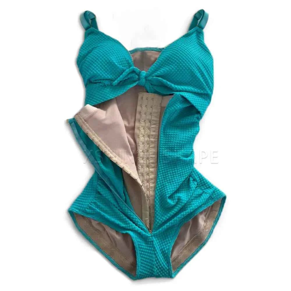 Body Hourglass Shaper Swimsuit Triangle Tummy Control Compression Shapewear Swimwear with Hook-eyes Butt Lifter Underwear