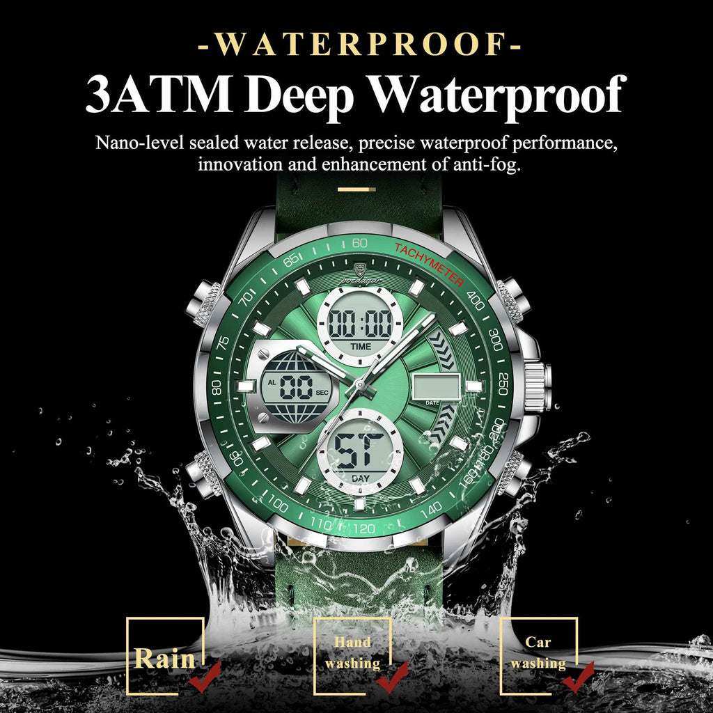 POEDAGAR LED Luxury Men Watch Luminous Week Date Dual Time Display Digital Man Clock Alarm Electronic Men's Quartz Watches Reloj