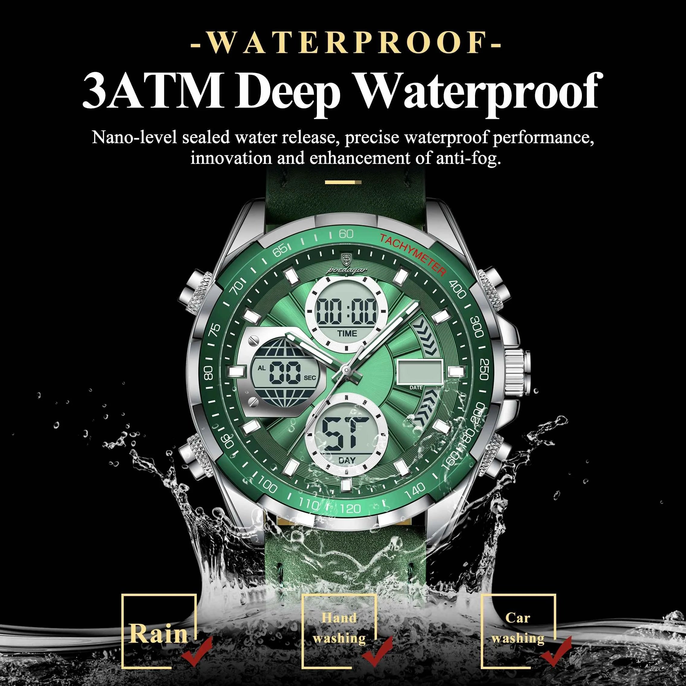 POEDAGAR LED Luxury Men Watch Luminous Week Date Dual Time Display Digital Man Clock Alarm Electronic Men's Quartz Watches Reloj