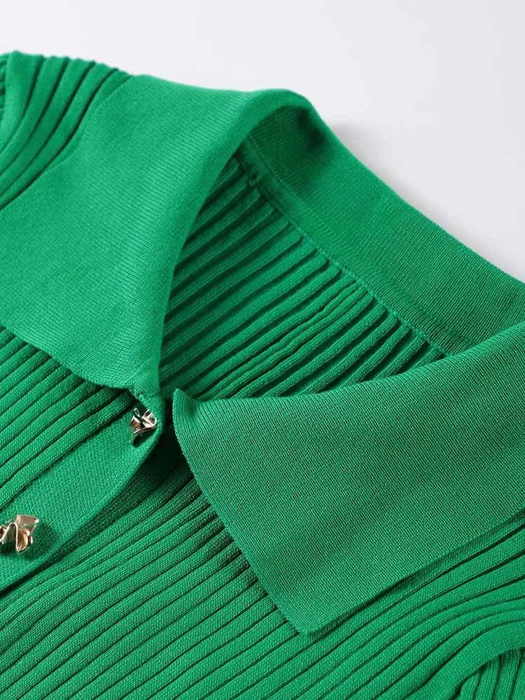 Knitted Women Long Dresses Hollow Out Short Sleeved Women Split Dress O-neck Single Breasted Female Solid Elegant Ladies Robe
