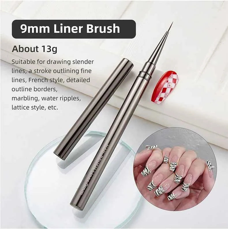 5PCS/set 6/9/12/15/18mm Nail Liner Brush Set Drawing Lines Stripe Painting Flower Pen Nail Art Manicure Metal Handle Brush Set