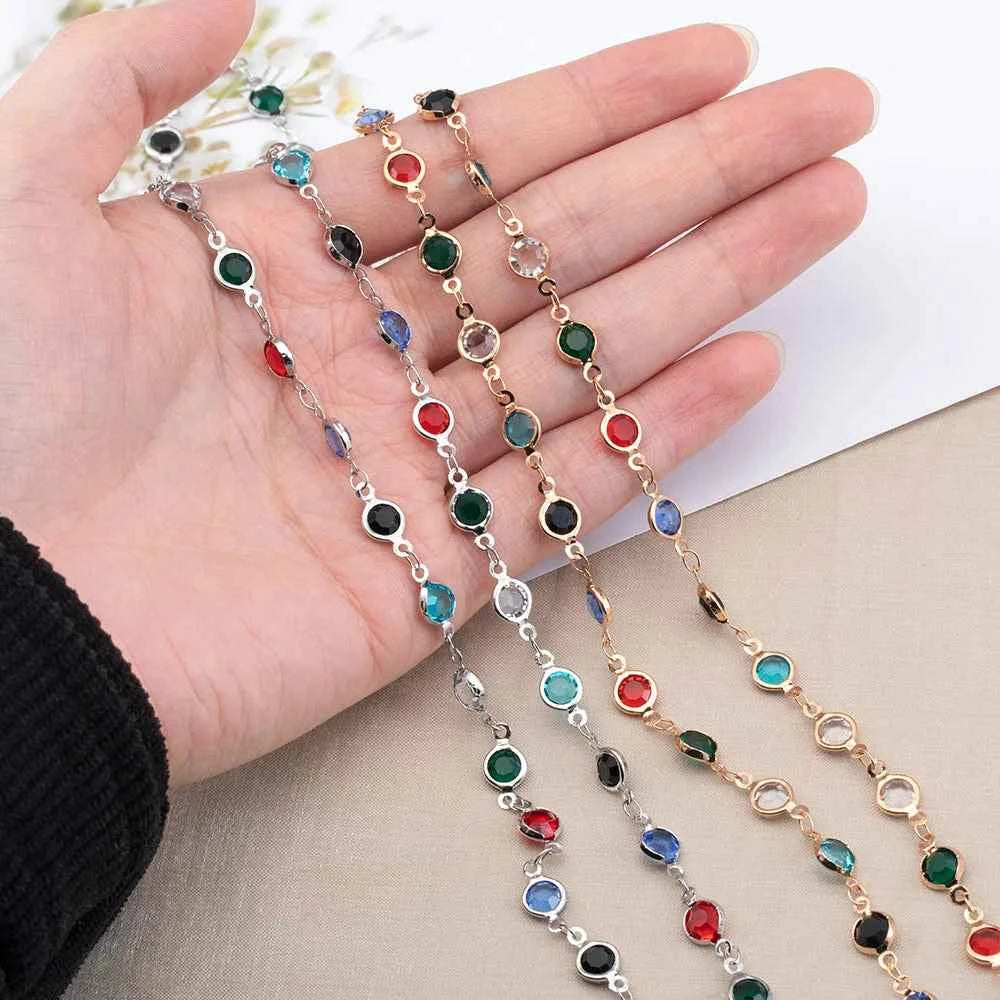 1 Meter/lot Irregular Stone Beads Copper Chain with 4MM Pearls Beads Links for DIY Jewelry Necklace Bracelet Pendant Accessories