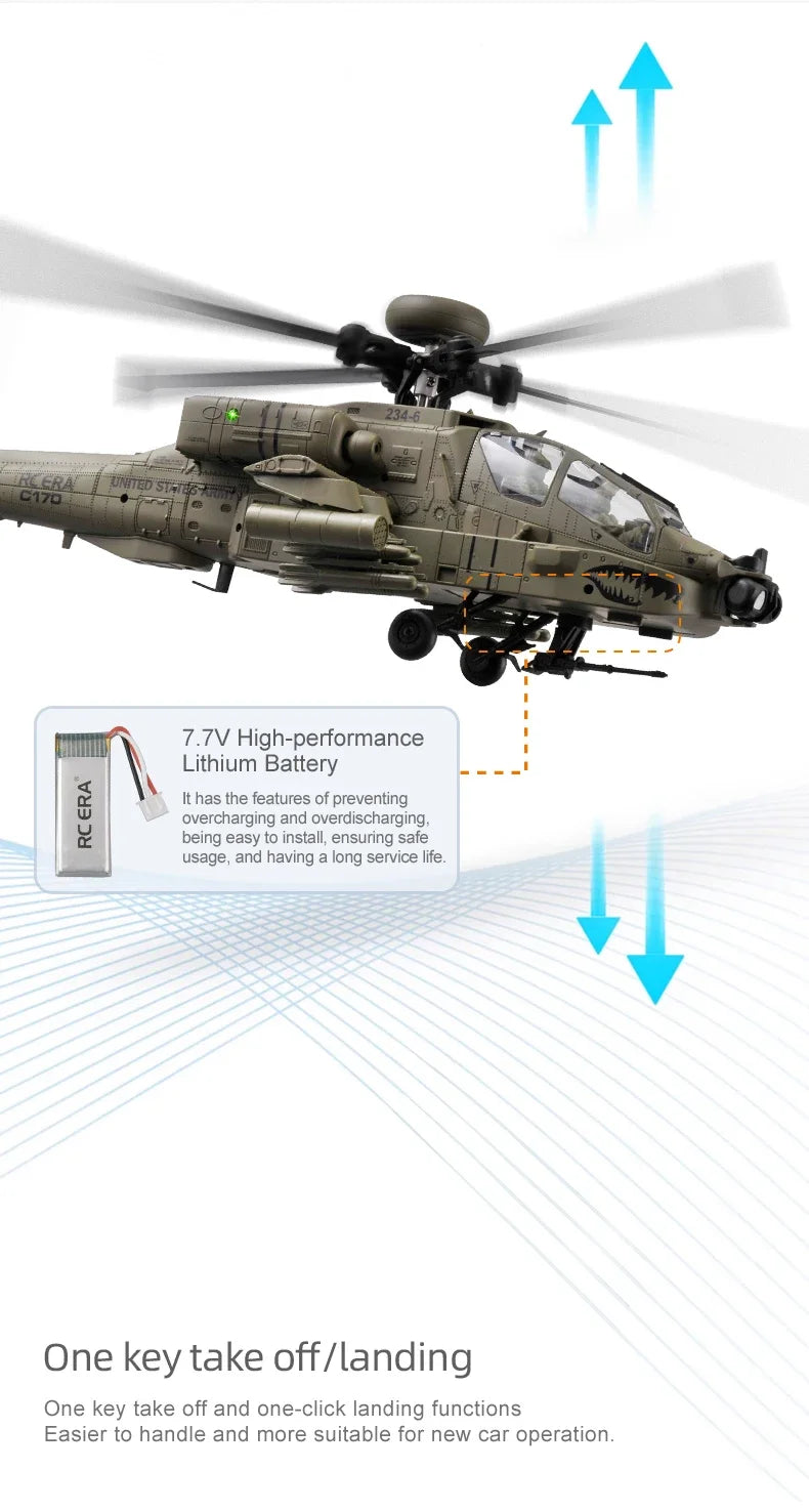 NEW RC ERA C170 RC Helicopter 6CH Optical Flow Positioning Apache Brushless Stunt Armed RC Helicopter Model One-key Inverted Toy