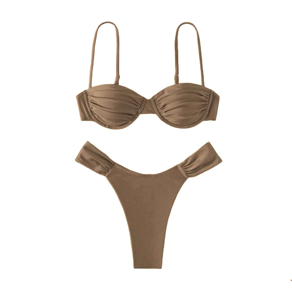 New Hot Sale Sexy Women Push-up Padded Bra Bikini Set Pleated Swimsuit Swimwear Swimming Beach Bathing Costume Bikini Set