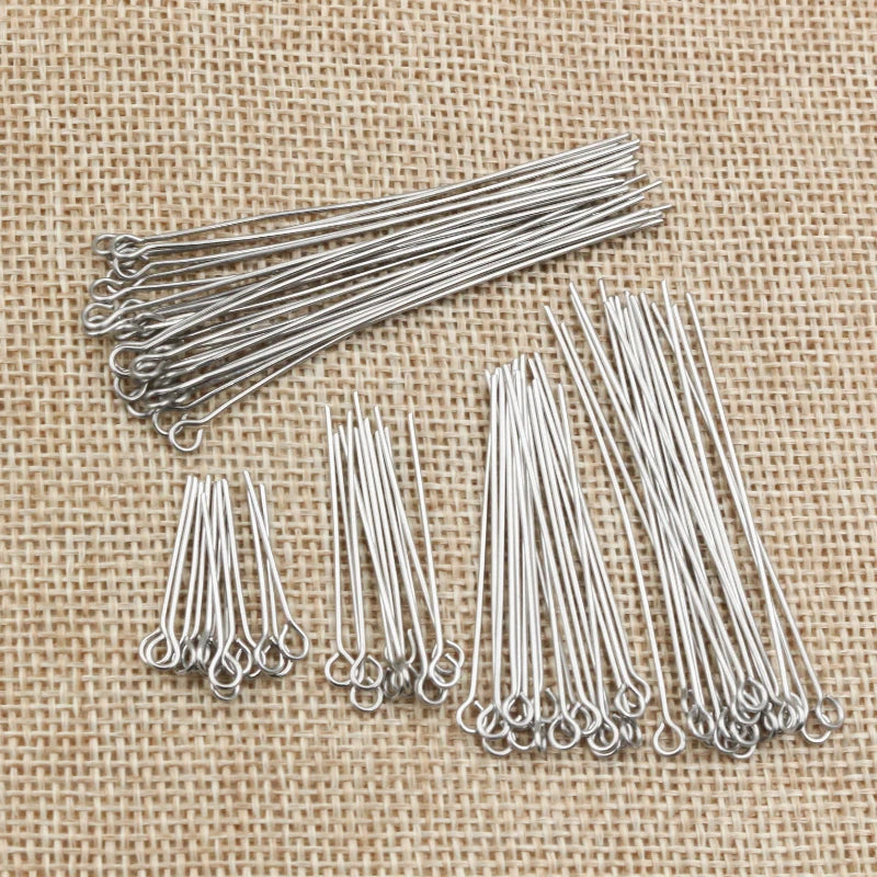 No Fade 100pcs/Lot 20 30 35 40 70 mm Stainless steel Eye Pins Findings Eye Head Pins For Jewelry Making DIY Supplies Accessories