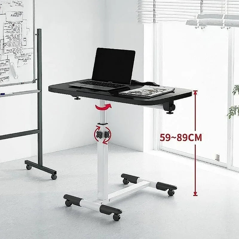 Bedside Desk, Portable Laptop Desk with Drawers, 360 ° Rotating Board, Double Anti Slip Strips, Adjustable Height, Foldable